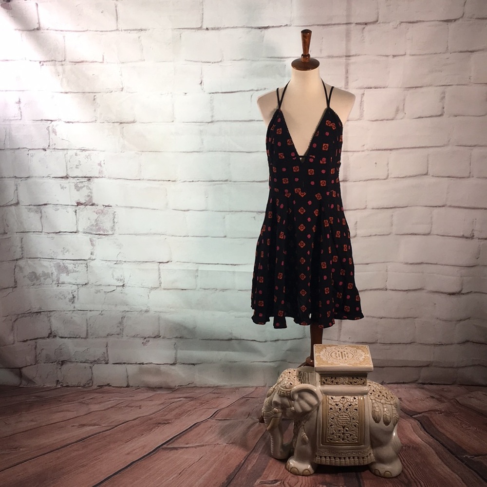 UO Ecote Deep V Neck Strappy Mini Dress